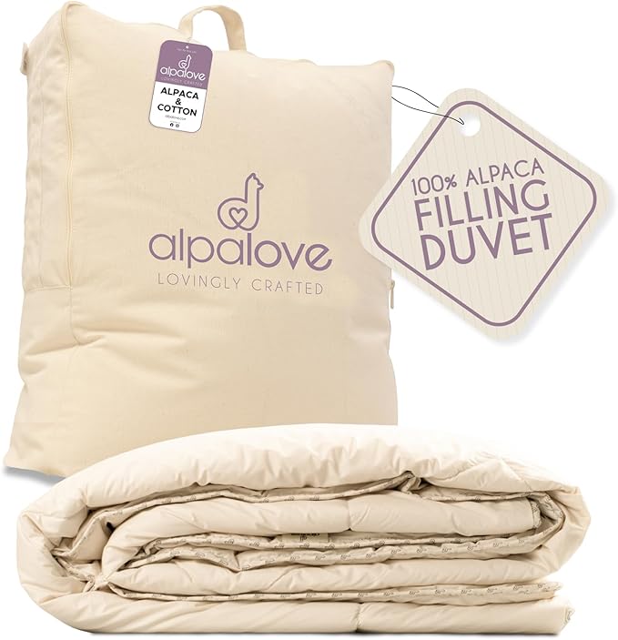 King Lightweight 100% Fine Alpaca Duvet - Premium Cotton Cover, 2,89 lb Filling, Ideal for Summer, Breathable & Temperature -Regulating, 107 x 94 inches