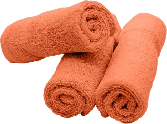Luxury Hotel & Spa Towel Turkish Cotton Washcloths - Coral - Dobby Border - Set of 6