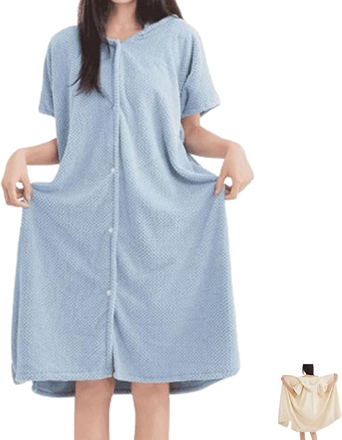 Women’s Cozy Hooded Textured Grid Bathrobe – Soft Lightweight Loungewear Robe with