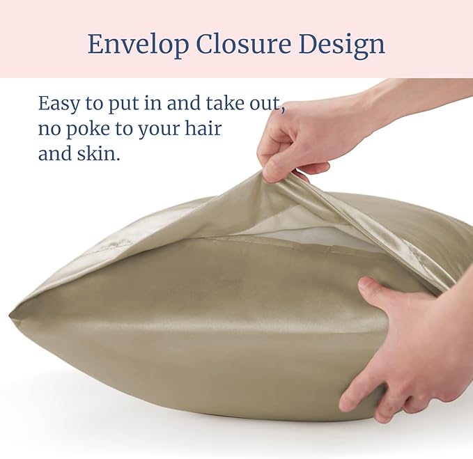 BEDELITE Satin Pillowcase for Hair and Skin, Super Soft Similar to Silk Pillow Cases 4 Pack with Envelope Closure, Cooling Pillowcases for Women Men (20"x40" King Size, Taupe)