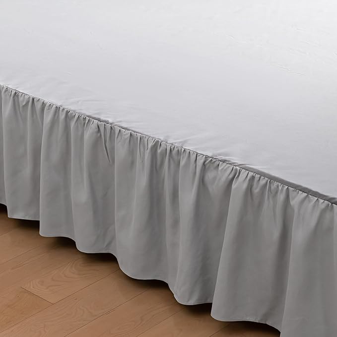 Bed Skirt Twin Size Ruffled Bed Skirt with Split Corners, 16 Inch Drop Dust Ruffle Bed Skirt with Platform, Light Gray, Twin - 16" Drop