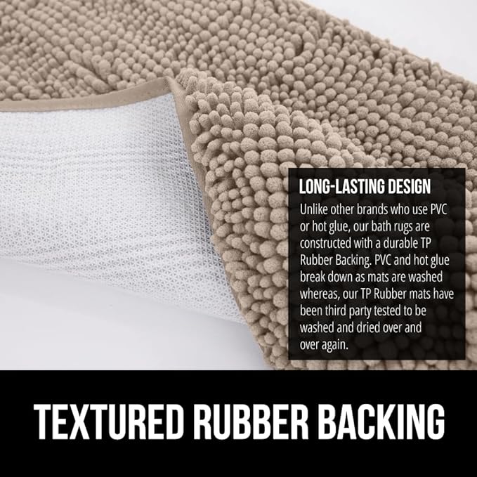GORILLA GRIP Bath Rug Mat 30x20, Thick Absorbent Chenille, Quick Dry Microfiber Mats, Rubber Backing Washable Shower Floor Rugs, Bathmat Runner, US Designed Bathroom Home Decor Accessories Gray Beige
