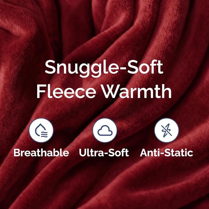 Ultra Soft Fleece Blanket Throw Size - Flannel Fleece Luxury Throw Blanket - Lightweight for Couch Bed Chair - Thick, Warm & Breathable - All Season Cozy Fuzzy Anti-Static Microplush Bedding, Burgundy