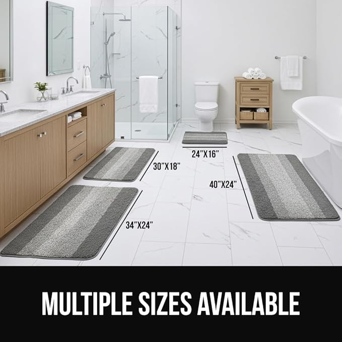 GORILLA GRIP Ultra Soft Plush Bathroom Rugs with Textured Rubber Backing, 34 x 24 Absorbent Quick Dry Bath Mat, Machine Washable Shower Mats, Home Décor Accessories Bathmat Rug Essentials, Sage