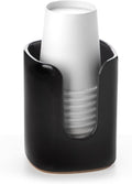 5 oz Square Ceramic Bathroom Cup Dispenser for Kids and Pregnancy - Disposable Paper Cup Holder for Mouthwash Cups on Bathroom Vanity Countertop (Black-1, 1 Pack)