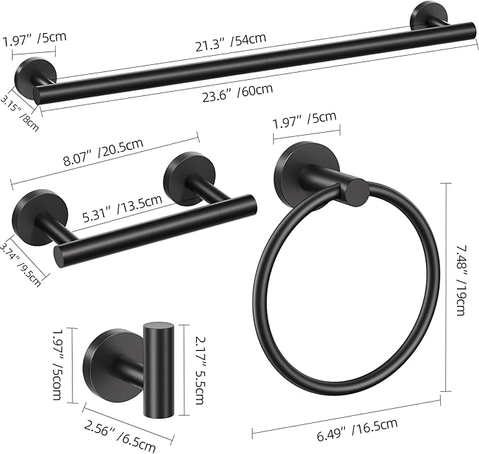 10 Pieces Matte Black Towel Bar Set, Black Bathroom Hardware Set Toilet Paper Holder Towle Racks for Bathroom Upgraded Stainless Steel Bathroom Towel Holder Set Bathroom Accessories