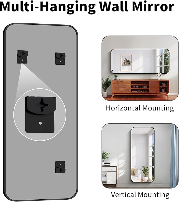 Koonmi Black Framed Bathroom Mirror - 30x71 Inch Shatterproof Tempered Glass Vanity Mirror for Bathroom Sink, Wall Mounted with Matte Aluminum Alloy Frame, No Distortion, Modern Decor