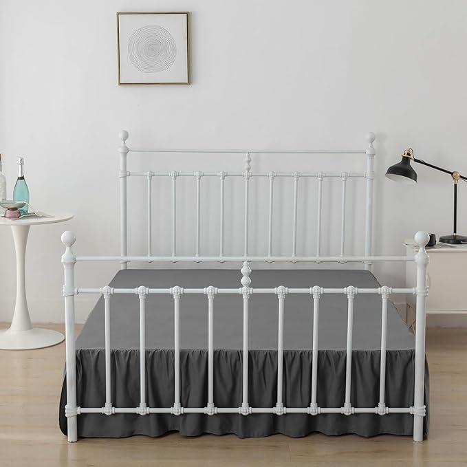 Bed Skirt Full Size Ruffled Bed Skirts with Split Corners, 14 Inch Drop Dust Ruffle Bed Skirt with Platform, Dark Grey, 14" Full