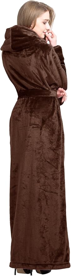 Women's Plush Robe Extra Long Robe with Pockets Thicken Soft Warm Bathrobe