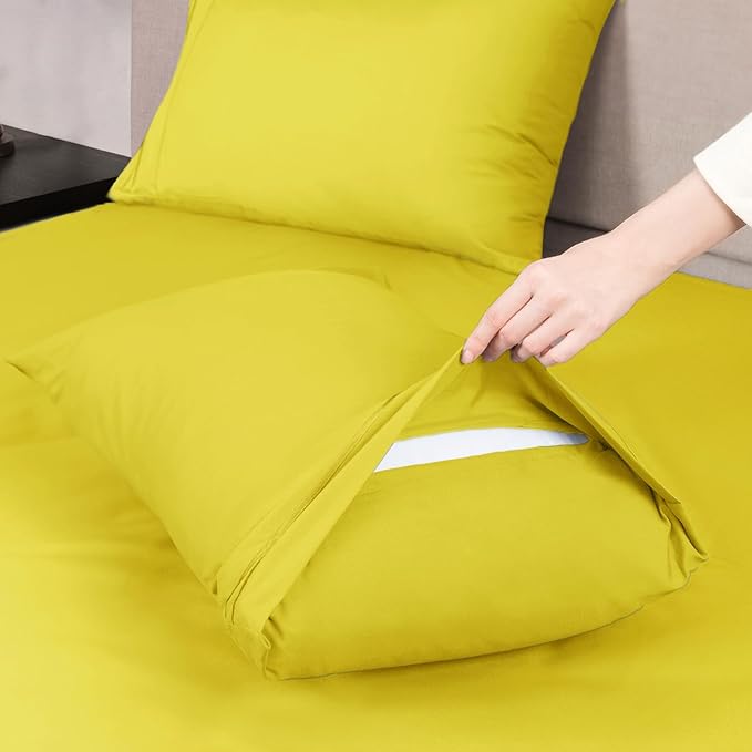 Mejoroom Queen Size Sheet Set - Hotel Luxury 1800 Bedding Sheets & Pillowcases - Deep Pocket Fitted Sheet, Soft, Breathable, Wrinkle & Fade Resistant - 4 Piece (Queen, Yellow)