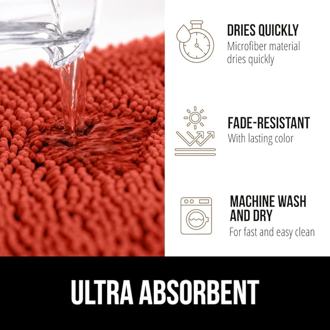 GORILLA GRIP Bath Rug Mat 30x20, Soft Absorbent Chenille, Quick Dry Microfiber Mats, Rubber Backing Washable Shower Floor Rugs, Bathmat Runner, US Designed Bathroom Accessories Decor, Sunset Orange