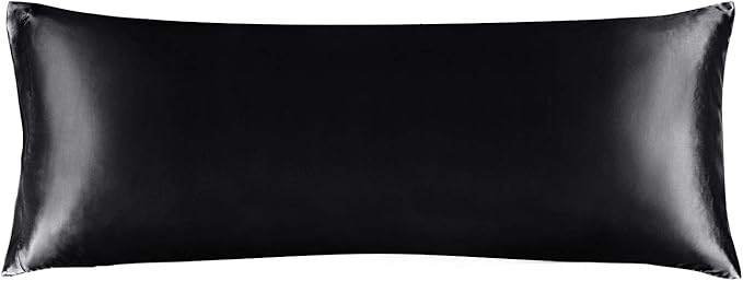 BEDELITE Satin Body Pillow Cover, Super Soft and Cooling Body Pillow Pillowcase for Hair and Skin, Breathable Silky Full Long Pillowcase Cover(20"x54", Black)