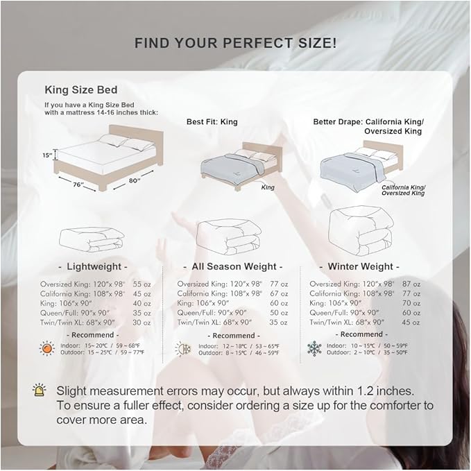 Royoliving Premium Feathers Down Duvet Insert Comforter Oversized King Size All Season Medium Warmth White 100% Cotton Cover with Corner Tabs (120x98, 77 oz)