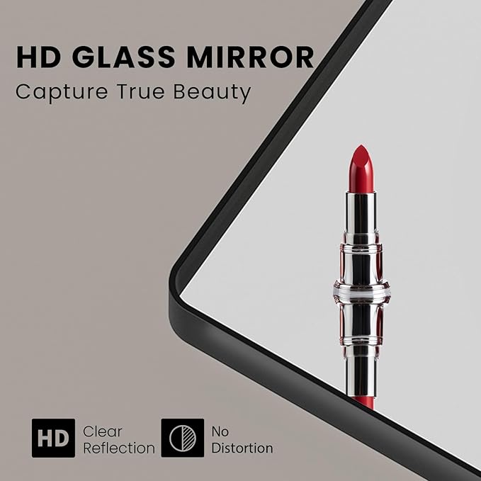 Black Bathroom Mirror 72X36 Inch, Black Metal Framed Mirror for Wall, Rounded Rectangle Matte Bathroom Vanity Mirror with Tempered Glass, Anti-Rust, Horizontal/Vertical