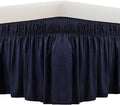 MEILA Wrap Around Bed Skirt Three Fabric Sides Elastic Dust Ruffled 16 Inch Tailored Drop,Easy to Install Fade Resistant-Navy Blue, Queen/King
