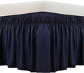 MEILA Wrap Around Bed Skirt Three Fabric Sides Elastic Dust Ruffled 16 Inch Tailored Drop,Easy to Install Fade Resistant-Navy Blue, Twin/Full