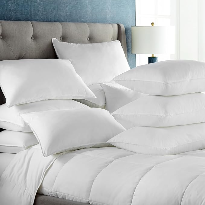 DOWNLITE 10-Pack Set of Hotel Style Hypoallergenic Down Alternative Bed Pillows – Standard/Queen Jumbo Size, 20” x 28” – Soft/Medium Density, for Stomach & Back Sleepers – Machine Washable & Dryable