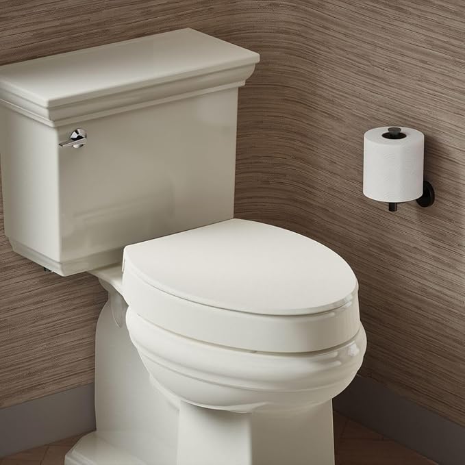 KOHLER 25875-96 Hyten 3" Height, Elevated Soft Close Elongated Toilet Seat, Contoured Seat with Grip-Tight Bumpers, Quick-Attach Hardware, No Slam Toilet Seat, Biscuit