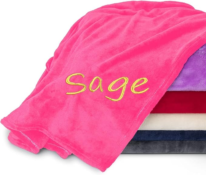 Personalized Blankets for Adults - Custom Blanket with Embroidered Name or Monogram - Soft Fleece Throw Cover for Bed & Couch - Hot Pink (60"x80")