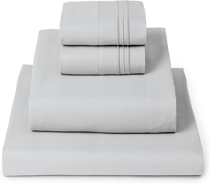 Mellanni King Sheets Set - 4 PC Iconic Collection Bedding - Hotel Luxury, Extra Soft, Cooling Bed Sheets - Wrinkle, Fade, Stain Resistant (King, Light Gray)