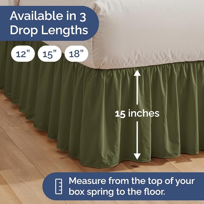 Bedskirt King Size Ruffle - 15 inch Drop Dust Ruffle Bed Skirt with Platform - Soft, Easy Fit, Premium Hotel Quality - Wrinkle, Fade & Shrink Resistant - for Women, Men, Kids and Teens - Sage Green