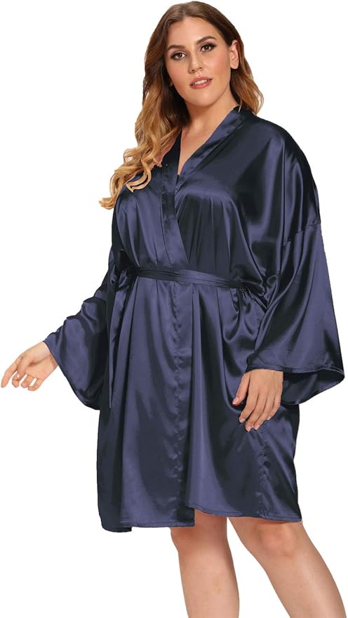Women's Plus Size Satin Robes Plus Size Silky Kimonos Robes Sleepwear,Short