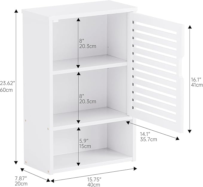 HITNET Bathroom Cabinet Over Toilet, White Medicine Cabinet, Hanging Cupboard with Single Door and Open Bottom Shelf, Wall Mounted Bamboo Storage Organizer