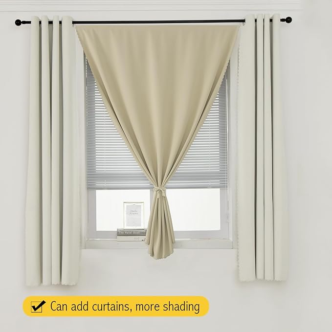Self Adhesive Portable Blackout Curtains for Bedroom Easy to Install Window Thermal Lnsulated Kitchen Room Darkening Small Window Curtains, Cortinas Para Cuarto, 59"W X 71"L, Beige, 1 Panel