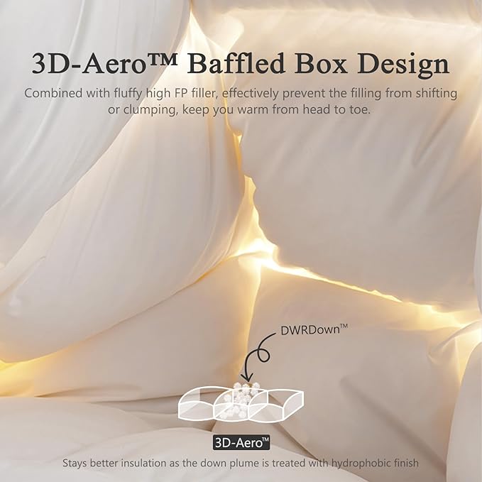 DWR Superior Luxury Feather Down Comforter King Size, Ultra-Soft Rose-Silk Cotton-Blend Fabric, High FP All Season Medium Warmth Bed Duvet Insert(106"x90", White)
