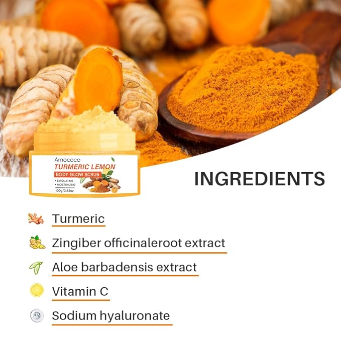 Turmeric Lemon Body Scrub, Deep Cleansing Exfoliator with Armpit Detox & Moisturization, 3.53oz