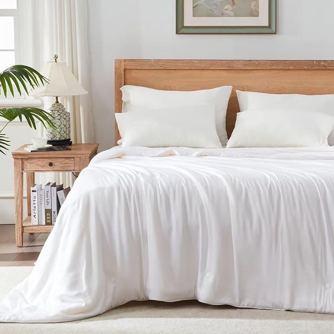Globon Summer Comforter King Size,Luxurious Lightweight Blanket for Hot Sleepers,Natural Cooling Bamboo Viscose Shell,Organic Breathable Fill, Double Stitch,White