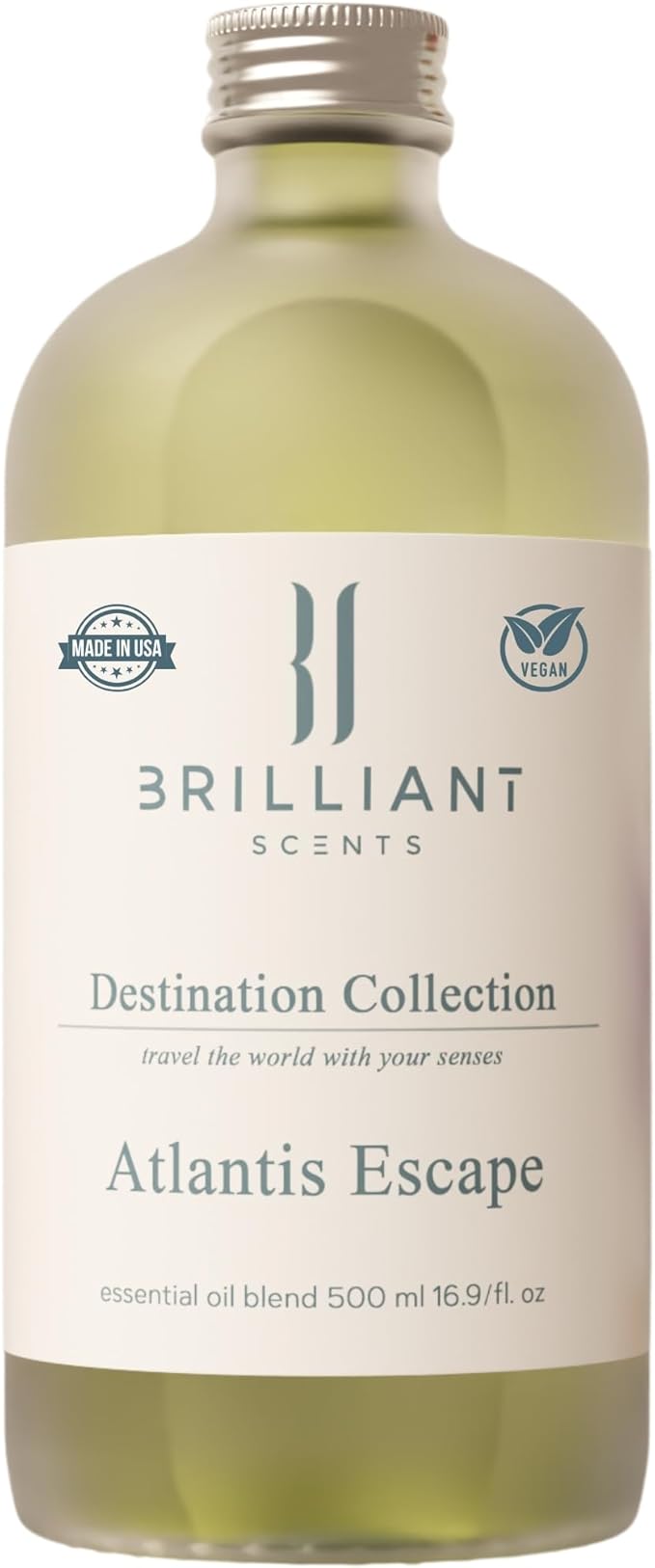 Brilliant Scents Atlantis Escape Fragrance Oil 500ml - Premium Diffuser Oil for Home, Office, Hotels - Long Lasting, Plant-Based, Meets IFRA Standards, USA-Made - Neroli, Orange Blossom, Vanilla