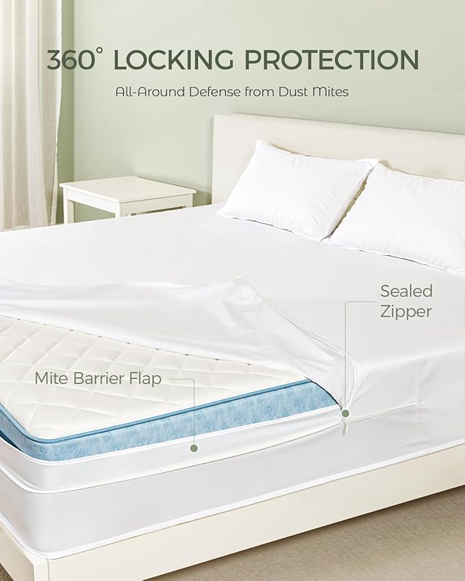 FAUNNA Zippered Mattress Encasement, 100% Cotton Bed Bug and Dust Mite Proof Mattress Protector, Hypoallergenic, Antibacterial Protection, Noiseless Zipper, Six-Sided Cover (King 12" Deep)