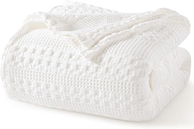 PHF 100% Cotton Waffle Weave Blanket King Size for Bed, Soft Lightweight & Breathable, All-Season Comfort, Luxury Aesthetic Woven Bedding for Home Decor, 108"x90", White