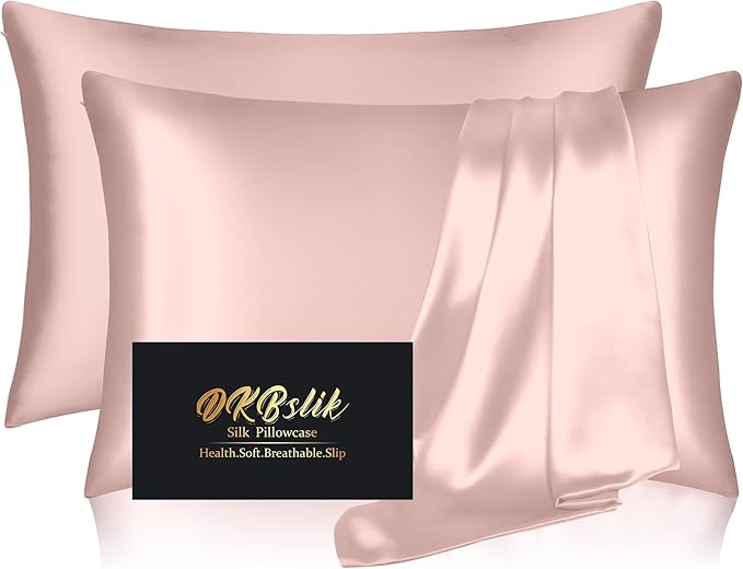 Silk Pillowcase 2 Pack, Mulberry Silk Pillow Cases Queen Size Set of 2, Anti Acne Silk Pillowcase for Hair and Skin, Natural Silk Satin Pillowcases Gifts for Women Men 2 Pack with Zipper, Coral
