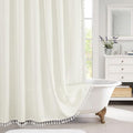 MitoVilla Boho Extra Long Shower Curtain 72 x 96,Ivory Modern Farmhouse 96 inch XL Polyester Linen Texture Tassel Fabric Shower Curtain Set with Hooks for Cottagecore Country Bathroom Decor,Ivory