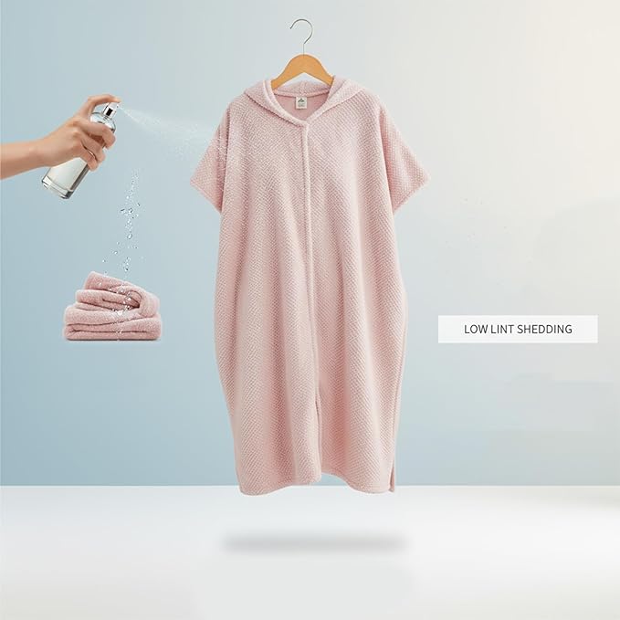 Women’s Cozy Hooded Textured Grid Bathrobe – Soft Lightweight Loungewear Robe with