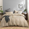 KAREVER Champagne Comforter Set Full Khaki Bedding Set Lightweight Women Blanket 3 PCs Durable Soft Comforter Set Full Beige Quilts Set Breathable