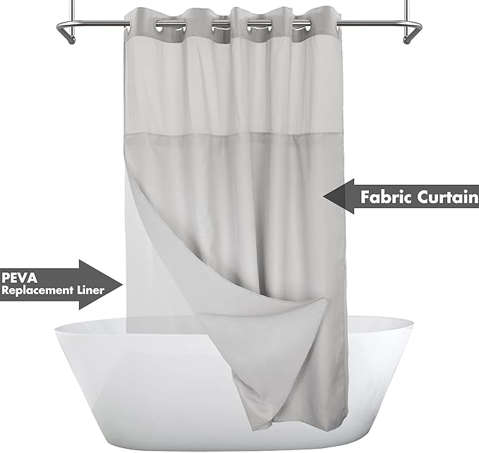 River Dream No Hook Slub Textured Shower Curtain with Snap-in PEVA Liner Set - 71" x 74"(72"), Hotel Style with See Through Top Window, Machine Washable & Water Repellent, Gray, 71x74