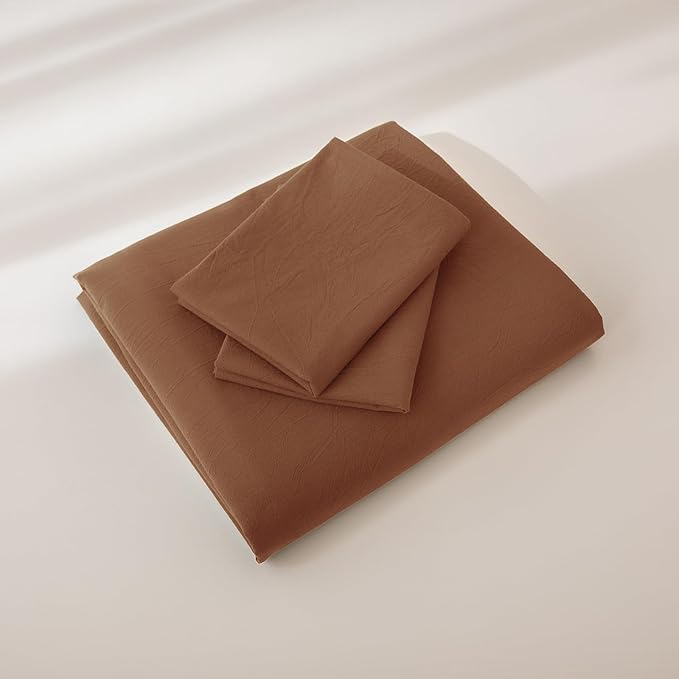 JIYUAN 100% Washed Cotton Duvet Cover Set 3 Pieces Oversized King, 1 Duvet Cover 120x98 Inches(Comforter Not Included) and 2 Pillowcases,Linen Feel Bedding Set Comfy and Breathable,Burnt Orange