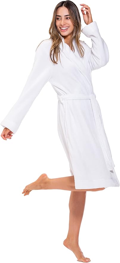 Turquaz Robes For Women, Womens Fleece Shawl Collar Soft Plush Knee Length Spa Robe