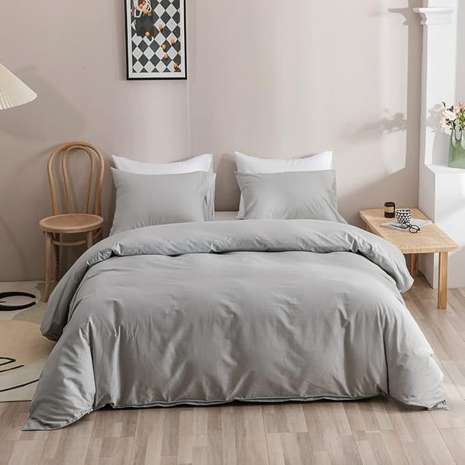 KAREVER Silver Grey Comforter Set King Bright Gray Beddig Set for Kids Teens Adult Solid Silver Color Bedding Set 3 Pieces with 2 Pollowcases Lightweight Durable Gray Comforter
