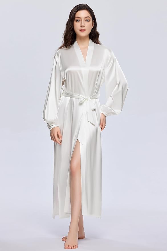 PRODESIGN Satin Kimono Robe Women Long Silky Kimono Bathrobe Sleepwear Wedding Bridesmaid Robe