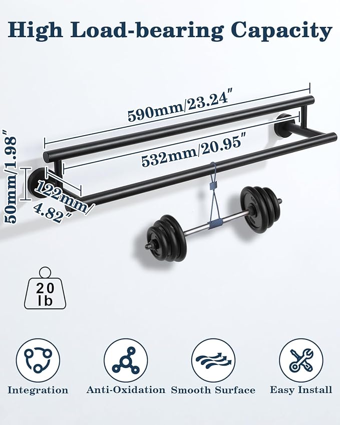 Alise Double Bath Towel Bars Towel Racks for Bathroom Lavatory,Wall Mount Towel Holder SUS304 Stainless Steel Towel Hanger Rail,GYT6902-B Matte Black 24 Inch