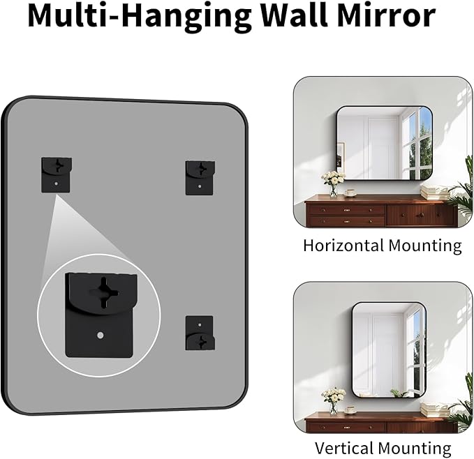 Koonmi Black Framed Bathroom Mirror - 28x36 Inch Shatterproof Tempered Glass Vanity Mirror for Bathroom Sink, Wall Mounted with Matte Aluminum Alloy Frame, No Distortion, Modern Decor