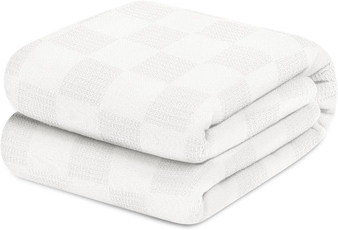 Avalon Bedding 100% Cotton Blankets King Size Thermal Blanket (108"x90") - Perfect Cotton Blanket King Size for Layering Bed in Any Season - Cotton Blankets for Bed (White)
