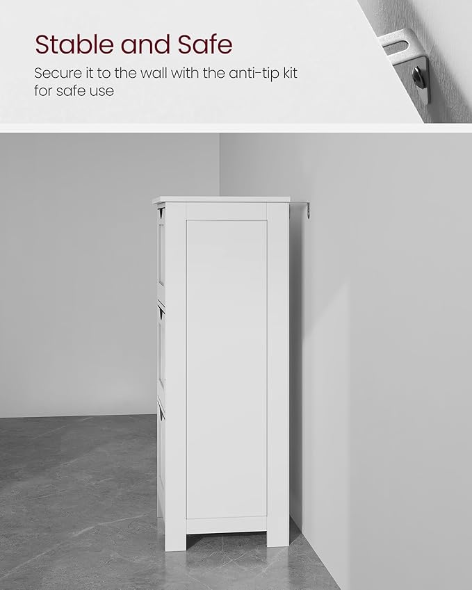 VASAGLE Floor Storage Cabinet, Freestanding Storage Unit with 3 Drawers, 11.8 x 12.6 x 31.9 Inches, for Bathroom, Living Room, Kitchen, Modern Style, Matte White UBBC50WT