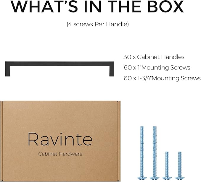 Ravinte 30 Pack Solid 7-1/2 Inch Center to Center Slim Square Bar Drawer Handles Kitchen Cabinet Handles Black Drawer Pulls Kitchen Cabinet Hardware Kitchen Handles Matte Black Cabinet Pulls