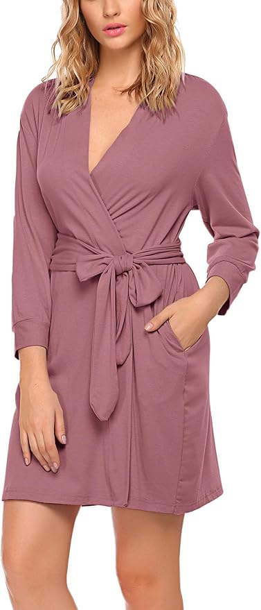 HOTOUCH Womens Robe Lightweight Short Knit Bathrobe Soft Ladies Sleepwear with Pockets
