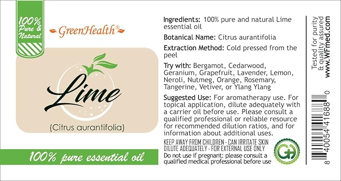 Lime Essential Oil - 128 fl oz (1 Gallon) Plastic Bottle w/Cap - 100% Pure Essential Oil by GreenHealth